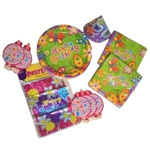 NEW Butterfly Birthday Party Bundle; Contains 87 Total Pieces